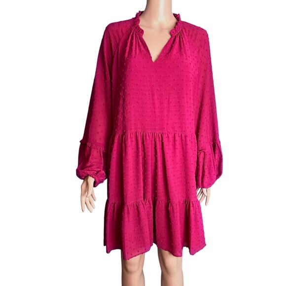 CeCe Clip Dot Tiered Baby Doll Mini Dress Large Bohemian Coquette Retro Trendy - Picture 2 of 6